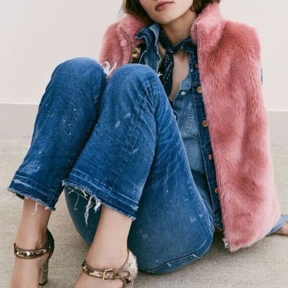 J Crew Pink Faux Fur Vest Guava Berry Small - Picture 5 of 11